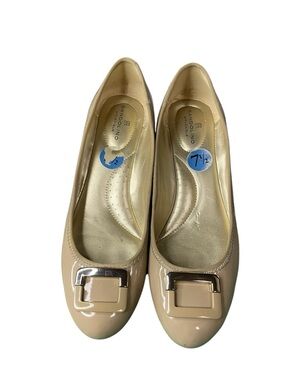 Bandolino Nude Patent wedge with Square Buckle